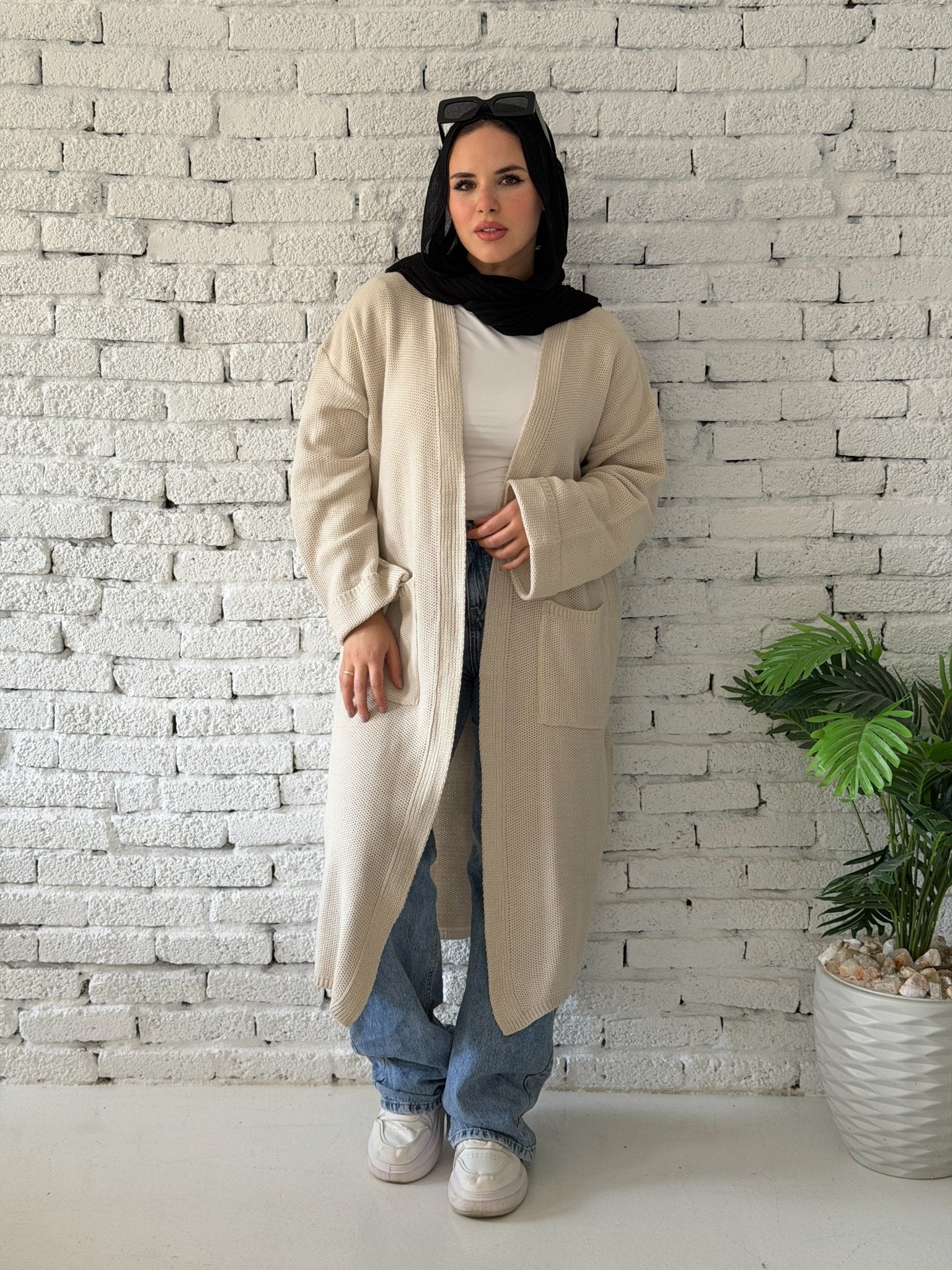 Beige Cozy Knit Wool Cardigan - Image 3